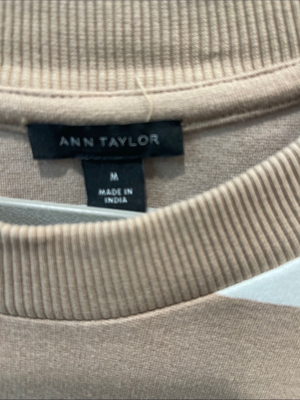 Ann Taylor Taupe and White Striped Short-Sleeve Button-Shoulder Tee - Picture 2 of 3